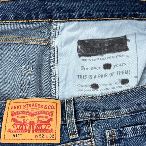 Levis 511 Mens Straight Jeans 52X32 Big Tall‎ Blue 5 Pocket Red Tab Casual NEW - Picture 4 of 13